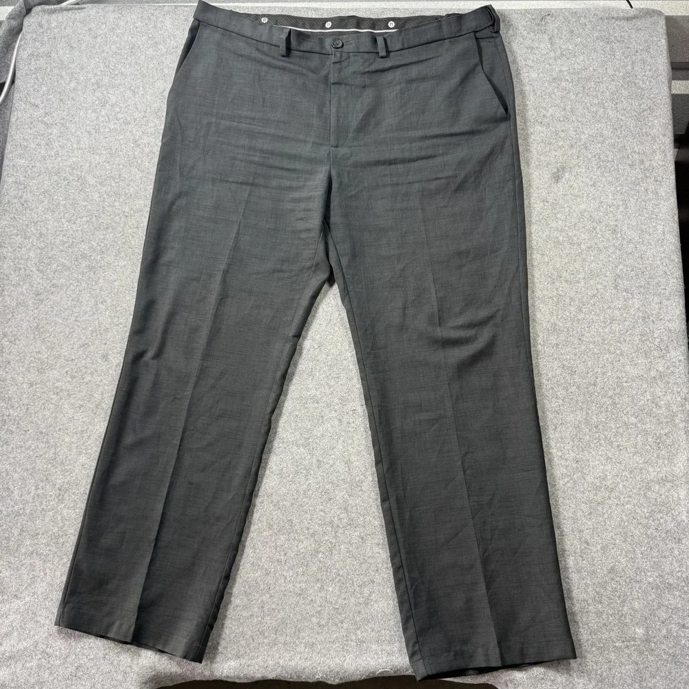 Haggar Mens Dress Pants 44x29 Charcoal Grey Flat Front Lightweight